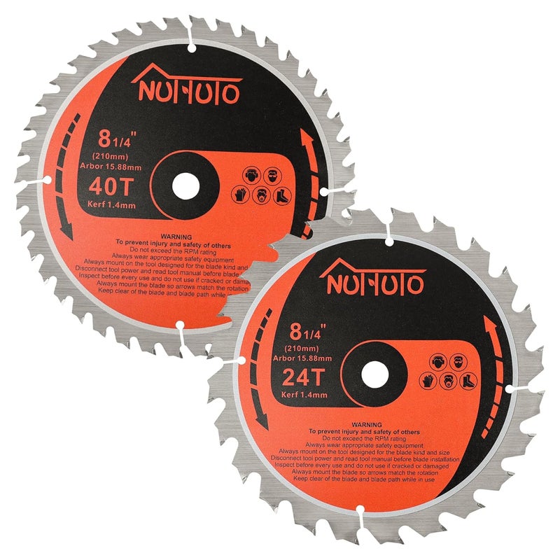 NUTTUTO 2 Pack 8-1/4" 24T&40T Circular Saw Blade, Saw Blade Arbor Size 5/8-inch, TCT ATB for Cutting Wood, Plastic, PVC, Acrylic,by - Image 1